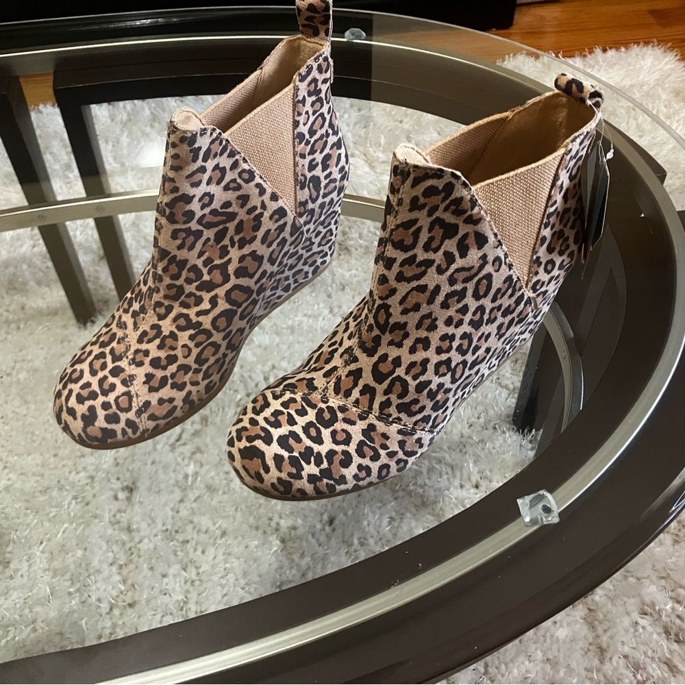 Leopard Print Wedge Ankle Boots - Women's Tan Leopard Booties